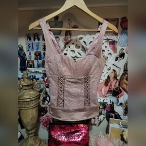 Bebe Blush Pink Lace Satin Corset Bustier Sweetheart Tank